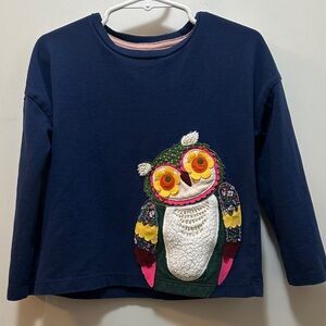 Mini Boden Navy Top with Colorful Owl Design Size 3-4 Y